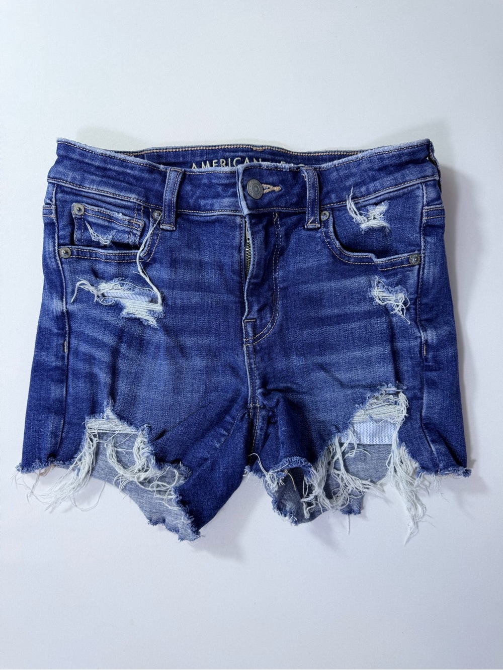American Eagle Outfitters Dark Blue Distressed Denim Cutoff Shorts Size 00